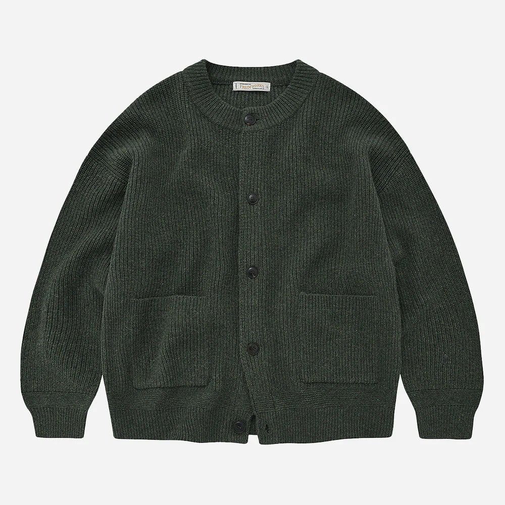 Heavy Wool Round Cardigan - Forest Green