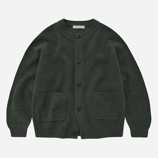 Heavy Wool Round Cardigan - Forest Green