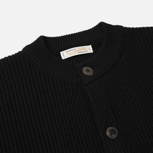 Heavy Wool Round Cardigan - Black