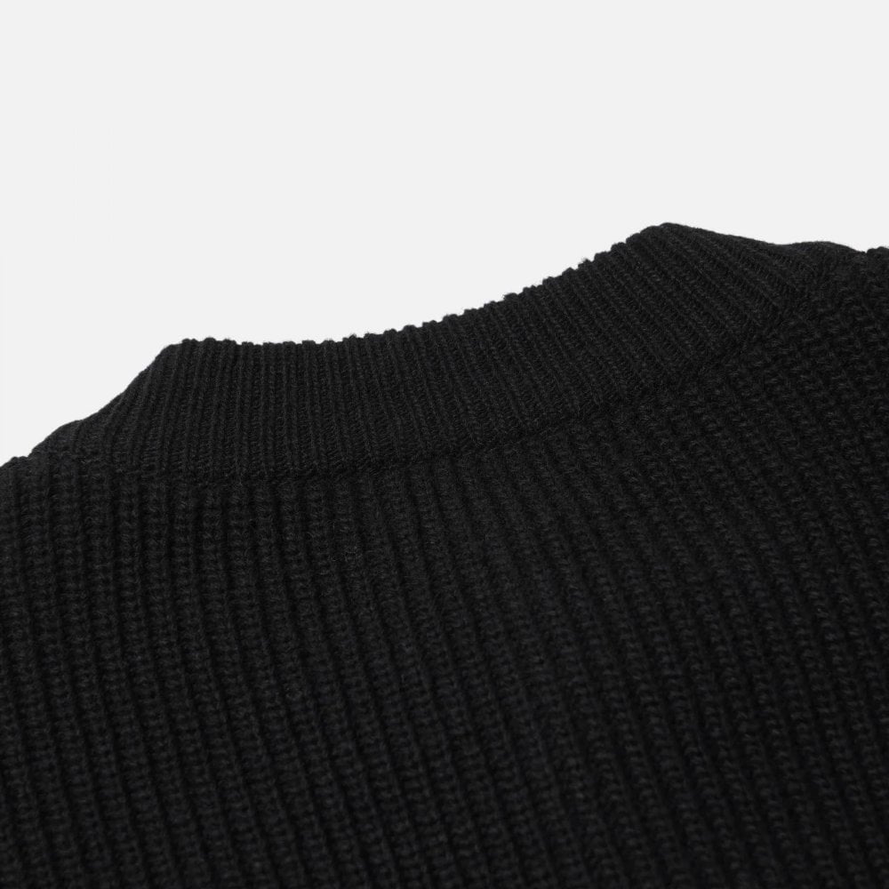 Heavy Wool Round Cardigan - Black