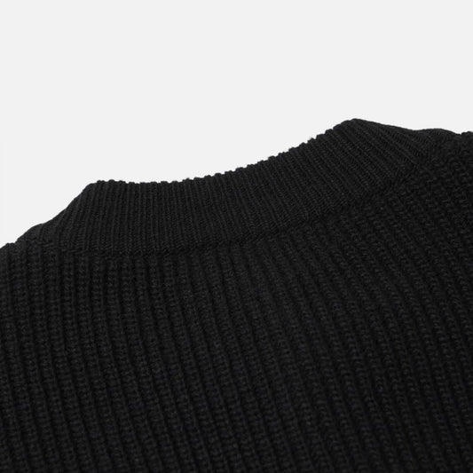 Heavy Wool Round Cardigan - Black