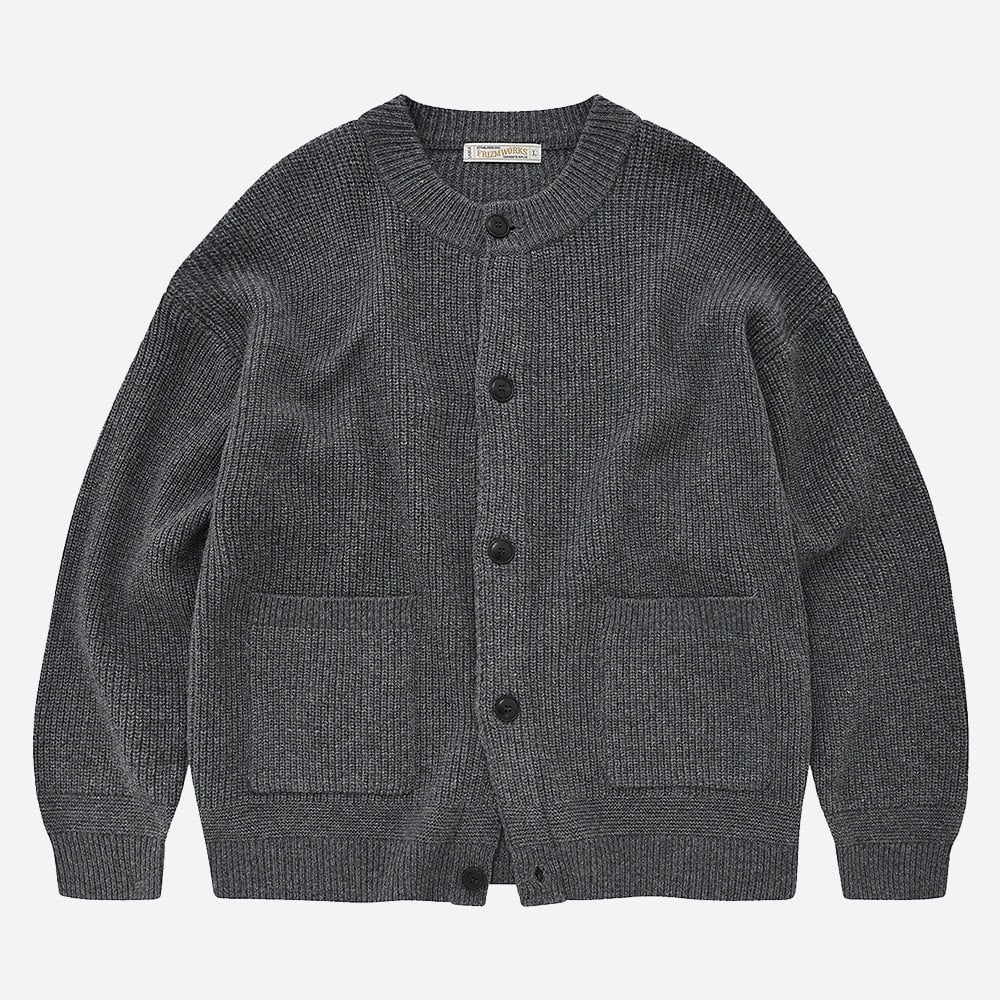 Heavy Wool Round Cardigan - Dark Grey