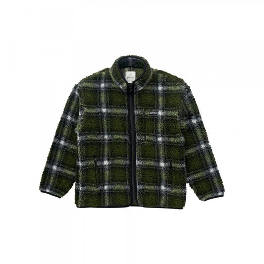 Shadow Plaid Sherpa Jacket - Olive Shadow Plaid