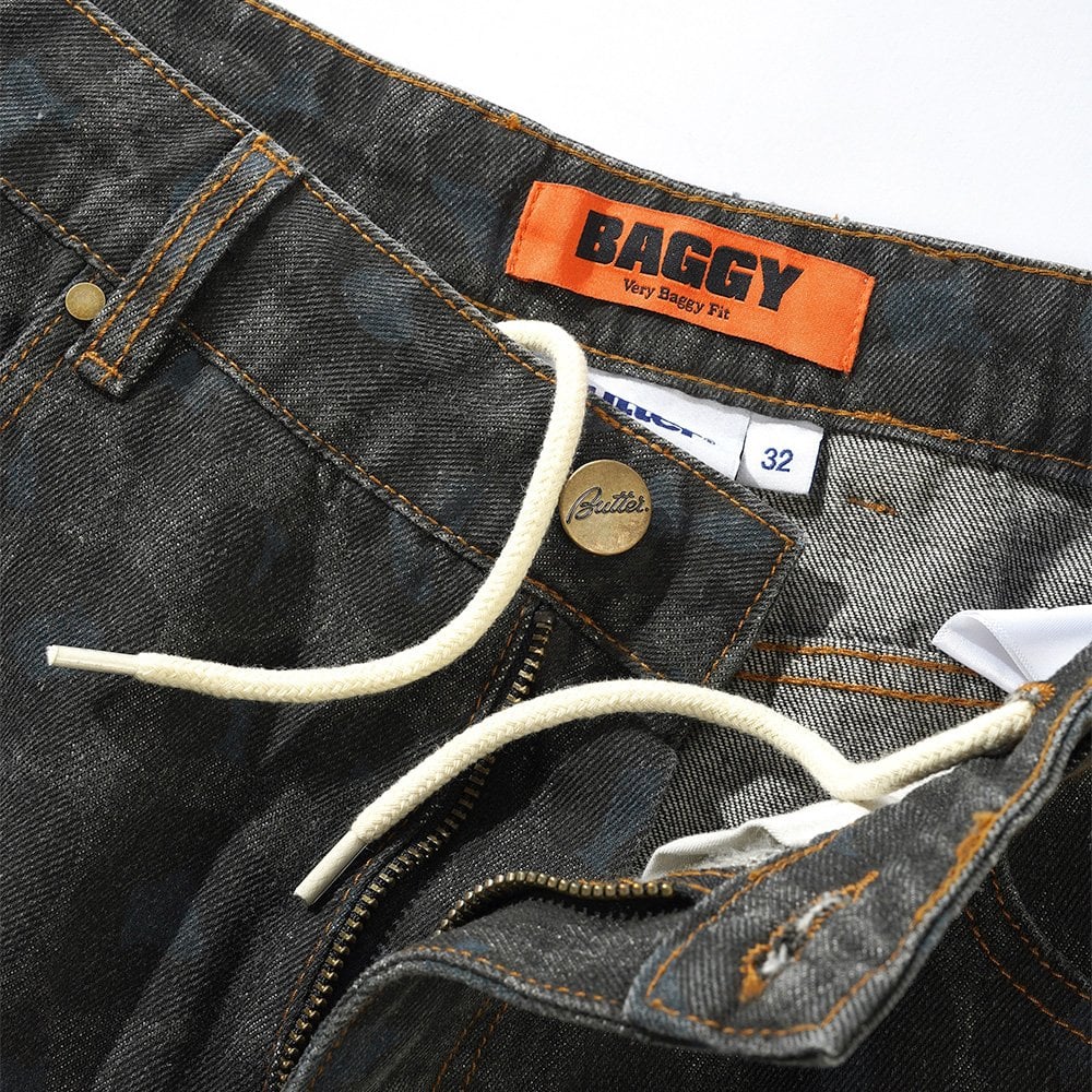 Leopard Denim Jeans Black