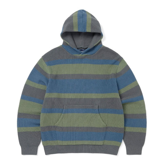 Striped Waffle Knit Hoodie - Grey