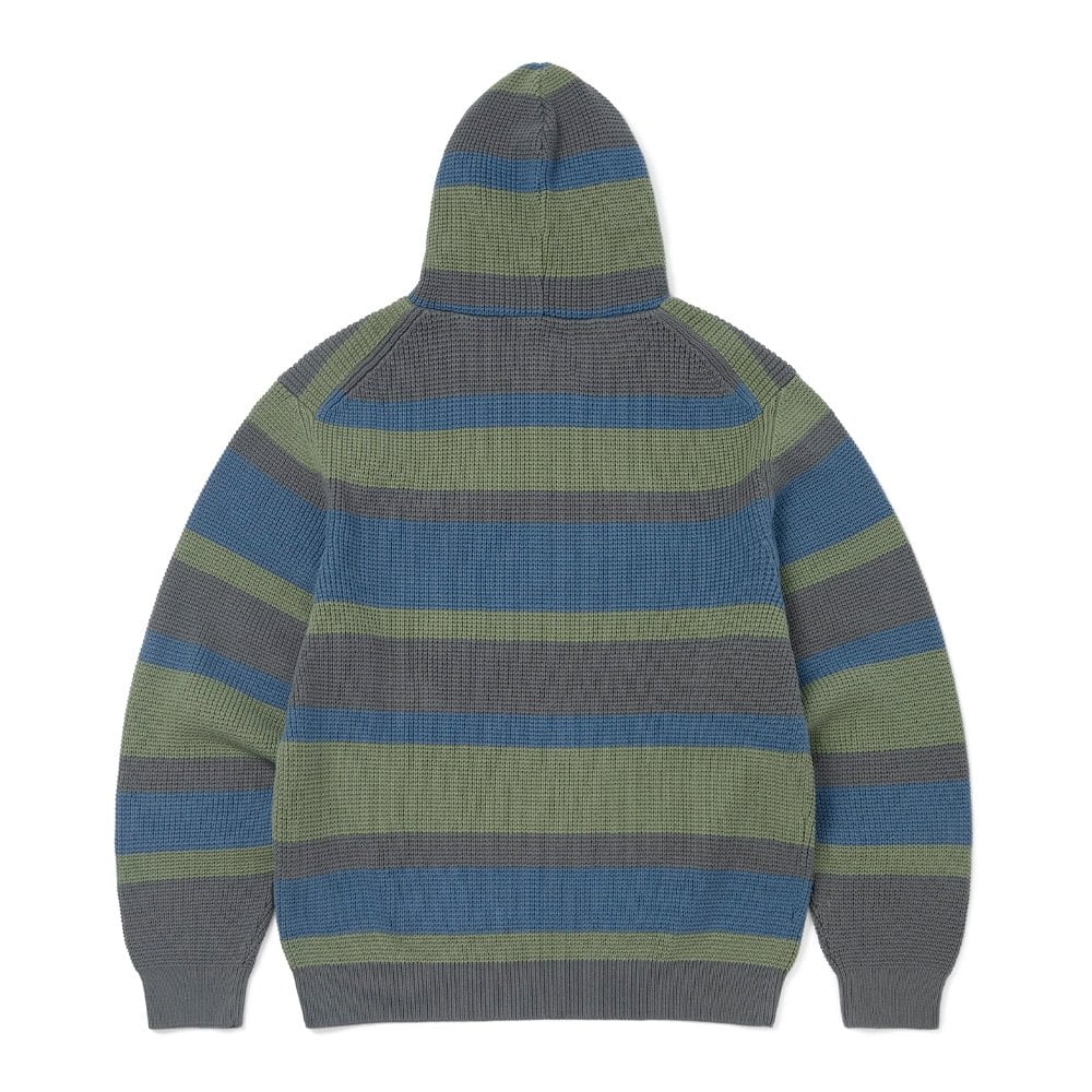 Striped Waffle Knit Hoodie - Grey
