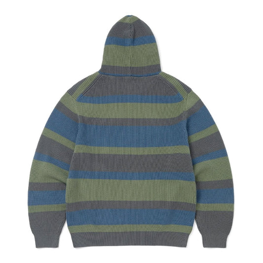 Striped Waffle Knit Hoodie - Grey