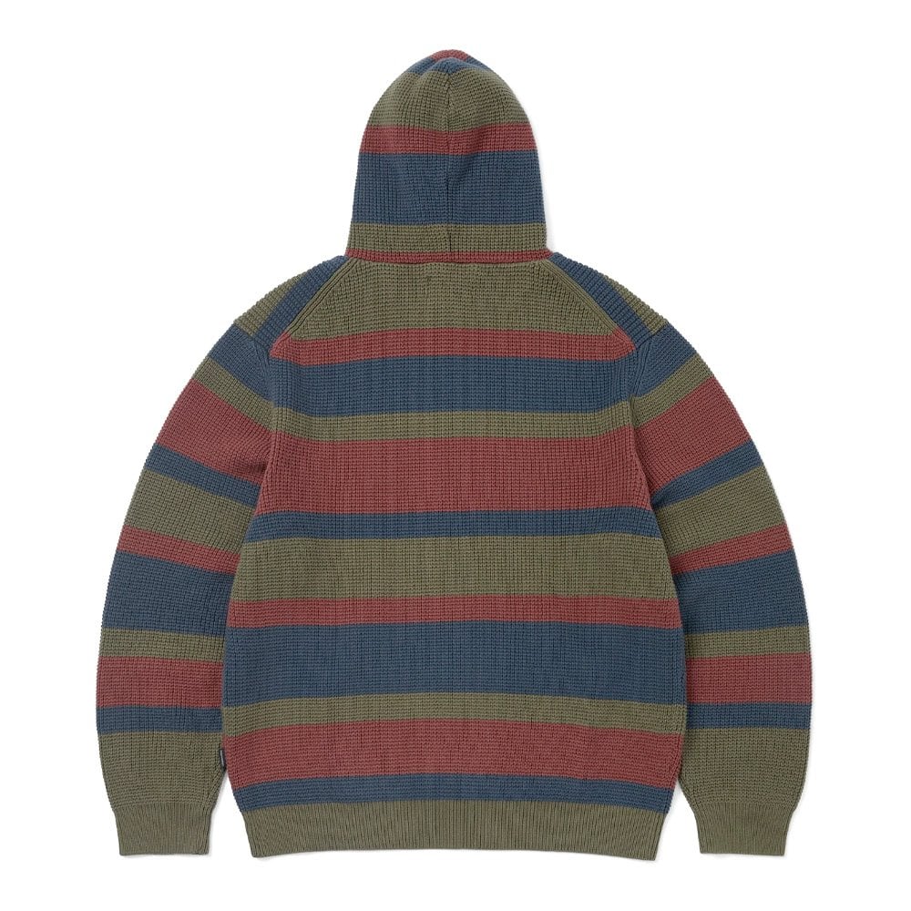Striped Waffle Knit Hoodie - Olive