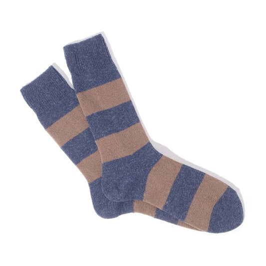 Wool Cashmere Stripes Crew - Blue Grey