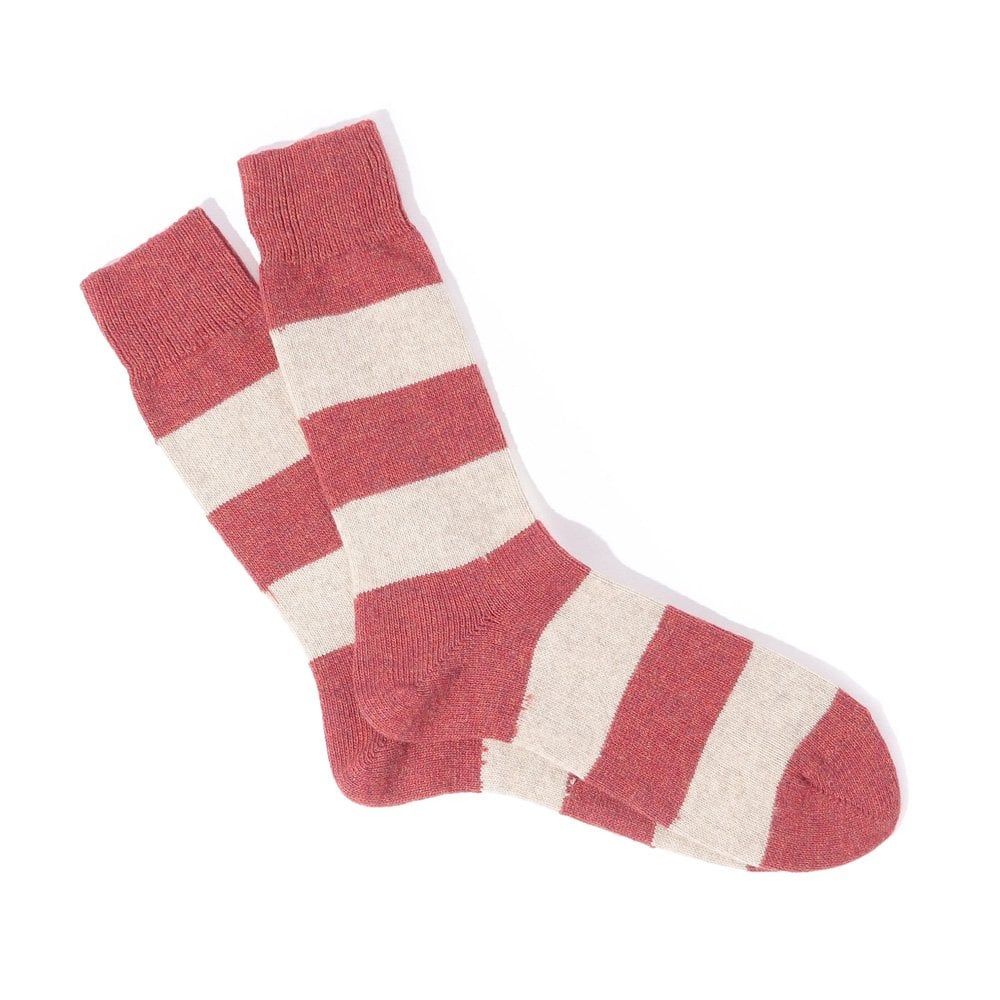 Wool Cashmere Stripes Crew - Brick