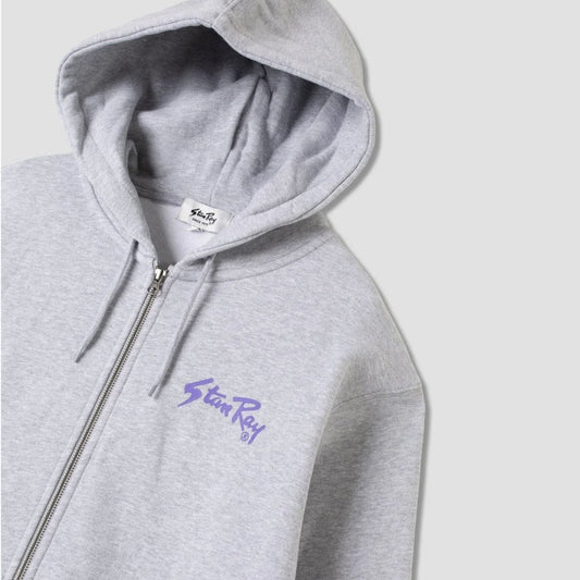 Stan OG Zip Hood - Grey Marl / Navy Print