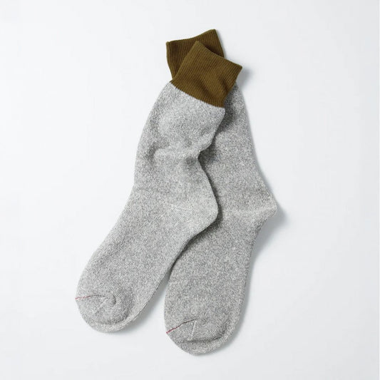 Double Face Crew Socks Silk & Cotton - Olive/gray