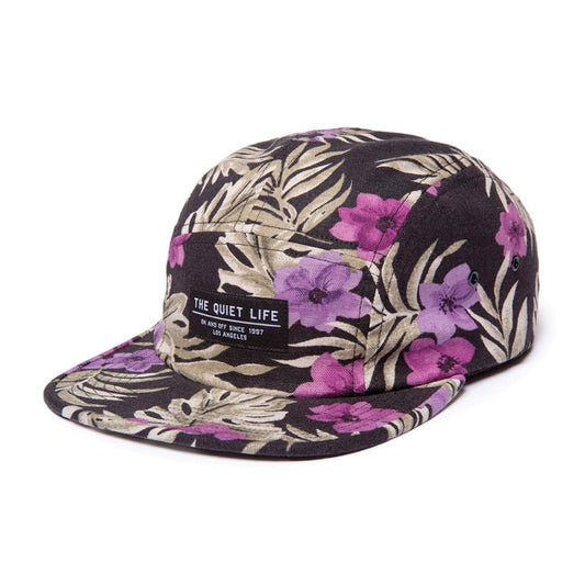 Floral Linen 5 Panel Camper Hat - Black