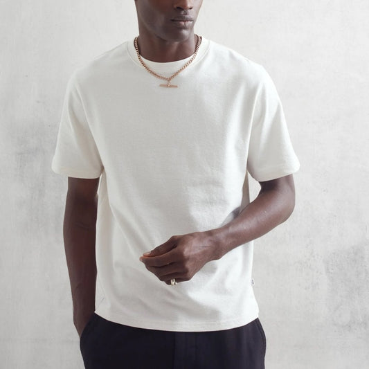 Dean - Ecru Textured Organic Cotton T-Shirt