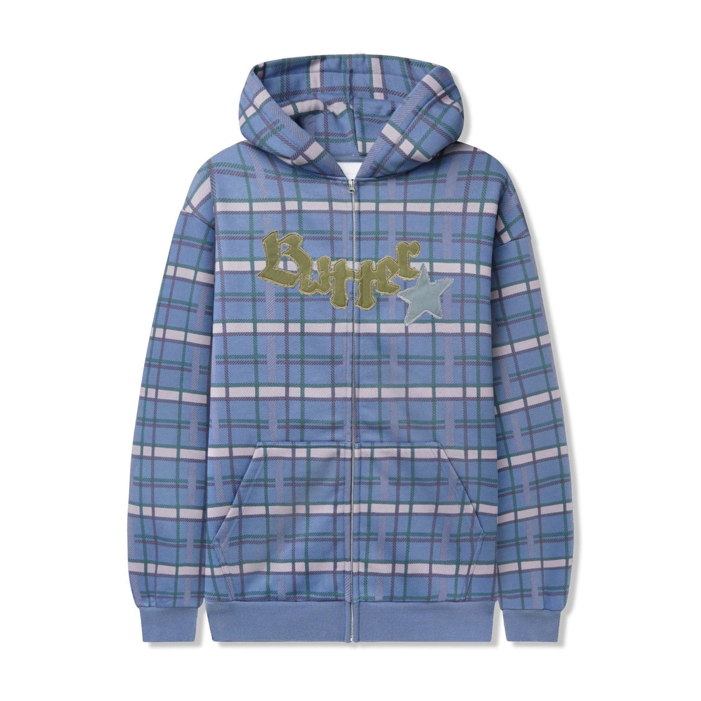 Edge Applique Zip-Thru Hoodie - Plaid