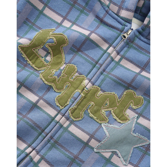 Edge Applique Zip-Thru Hoodie - Plaid