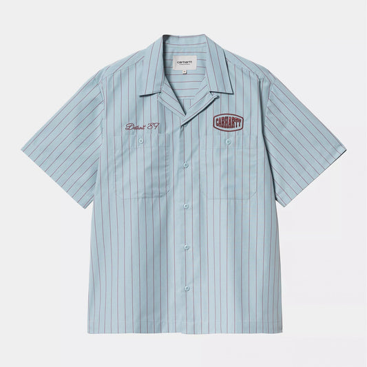 S/s Hendry Shirt - Seaton Stripe, Frosted Blue / Mulberry