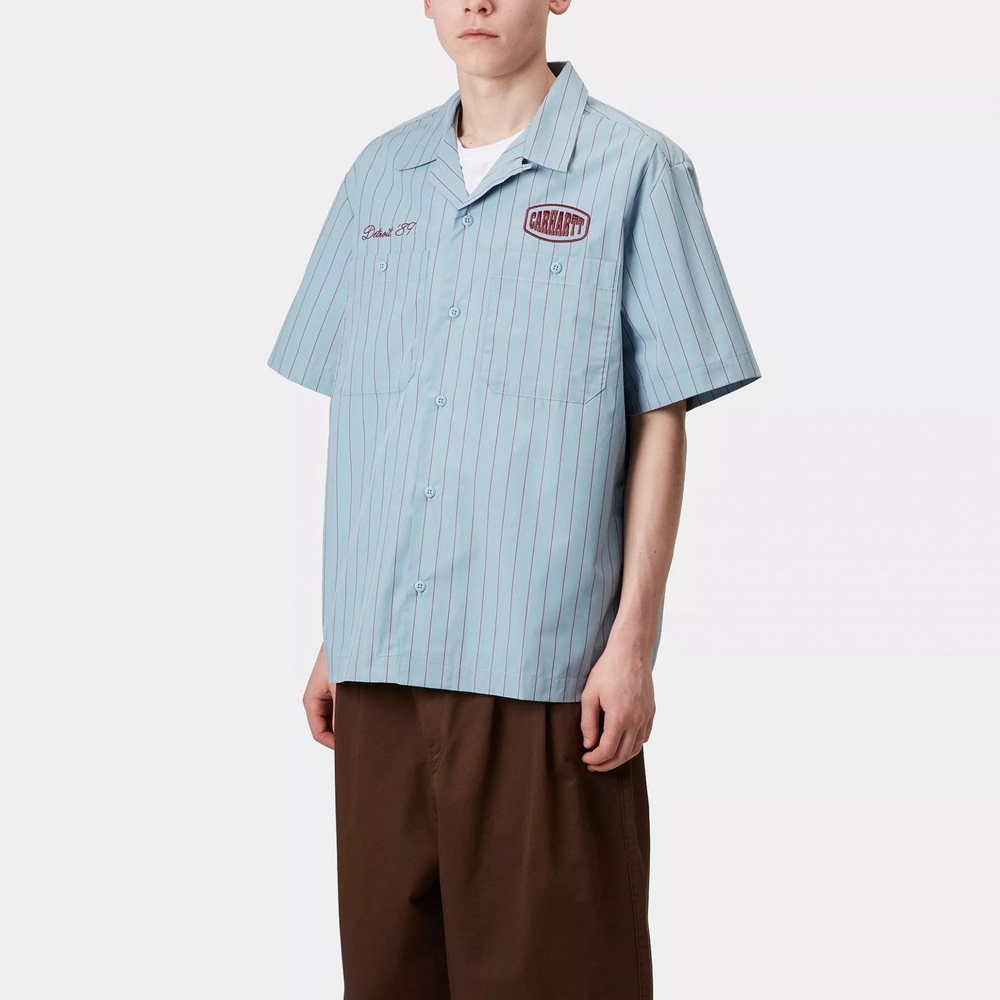 S/s Hendry Shirt - Seaton Stripe, Frosted Blue / Mulberry