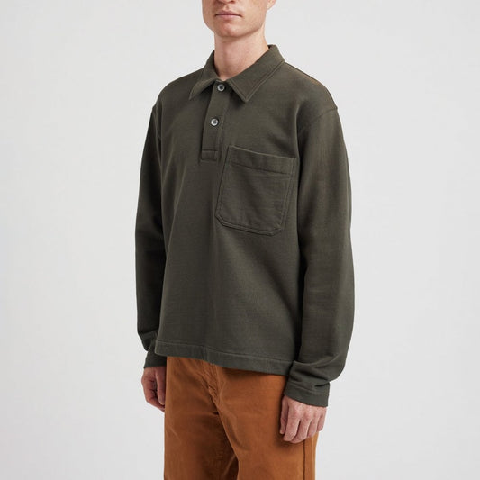Fraser Relaxed Organic Loopback LS Polo - Black Olive