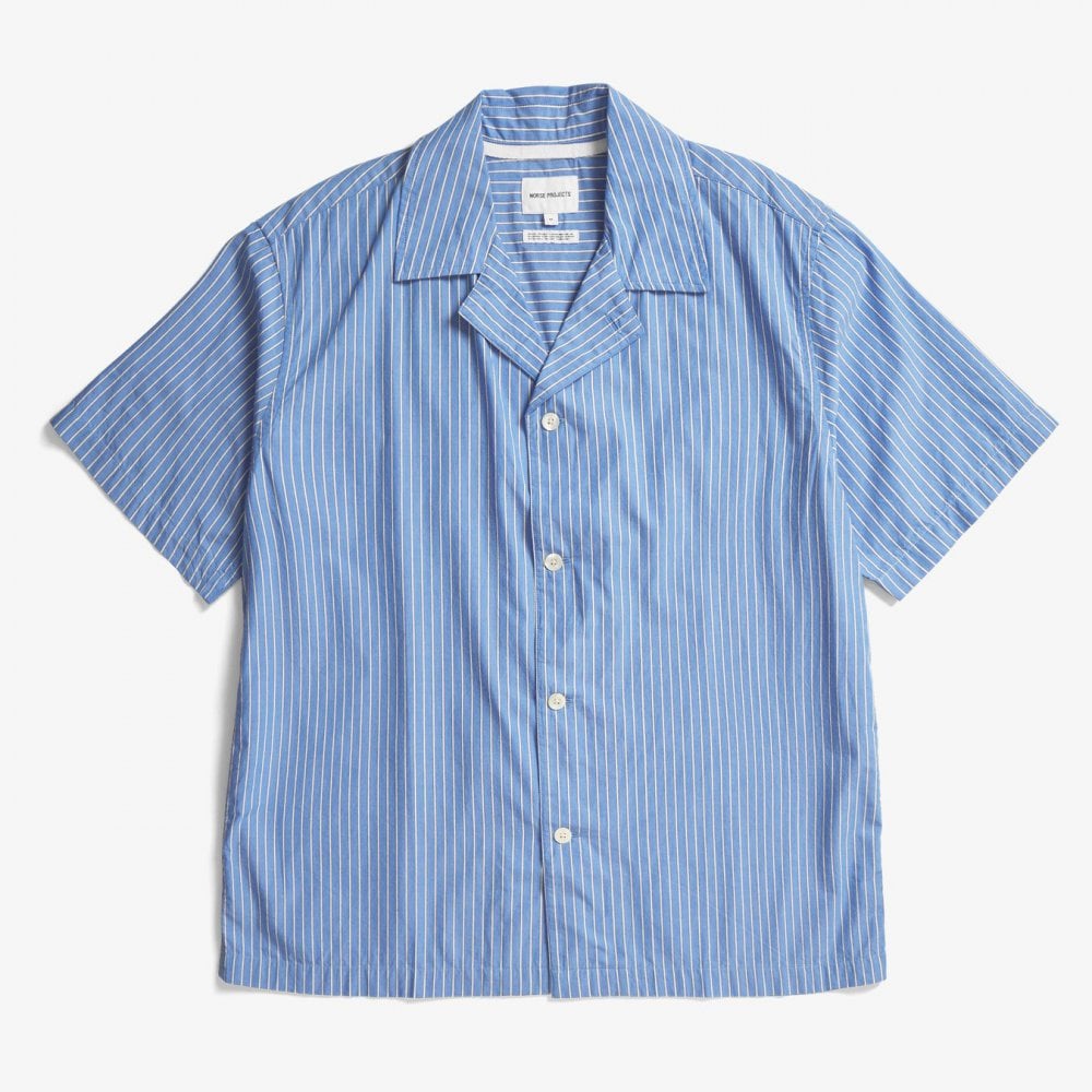 Mads Poplin Stripe SS Shirt - Navy