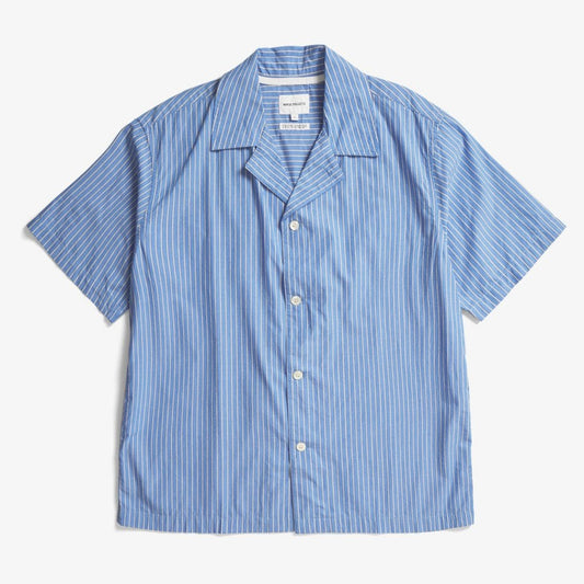 Mads Poplin Stripe SS Shirt - Navy
