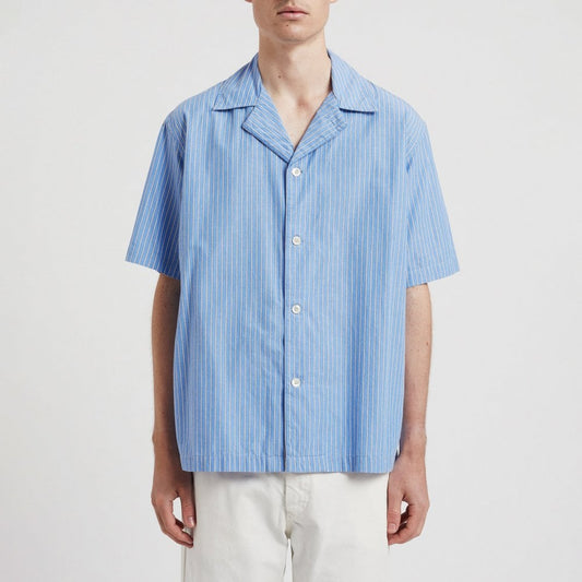 Mads Poplin Stripe SS Shirt - Navy