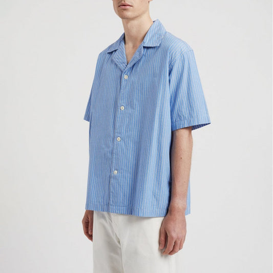 Mads Poplin Stripe SS Shirt - Navy