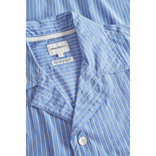 Mads Poplin Stripe SS Shirt - Navy