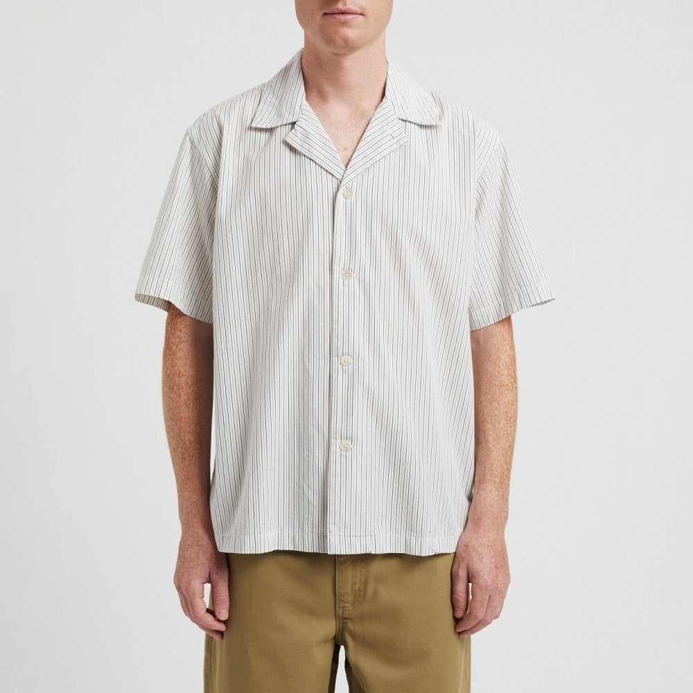 Mads Poplin Stripe SS Shirt - Ecru