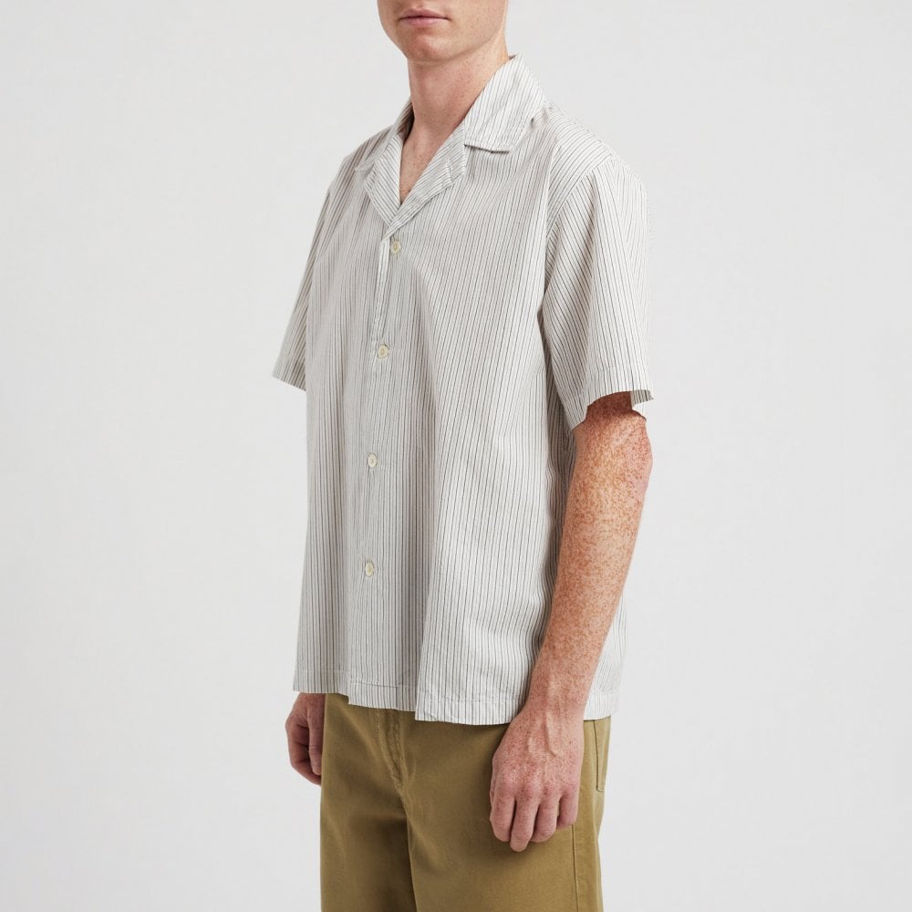 Mads Poplin Stripe SS Shirt - Ecru