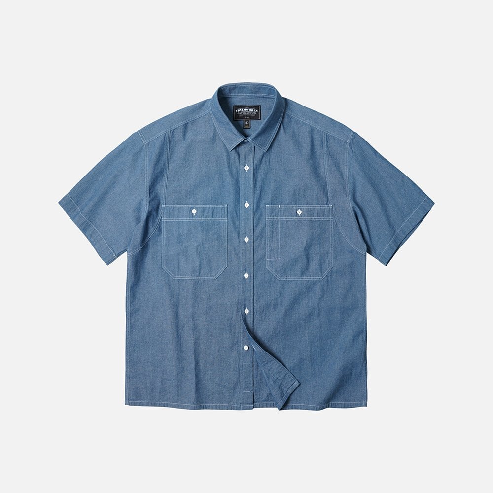 Chambray Big Pocket Half Shirt - Blue