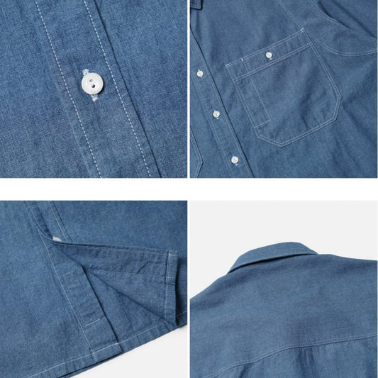 Chambray Big Pocket Half Shirt - Blue
