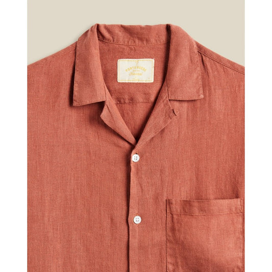Linen Camp Collar Shirt - Terracotta