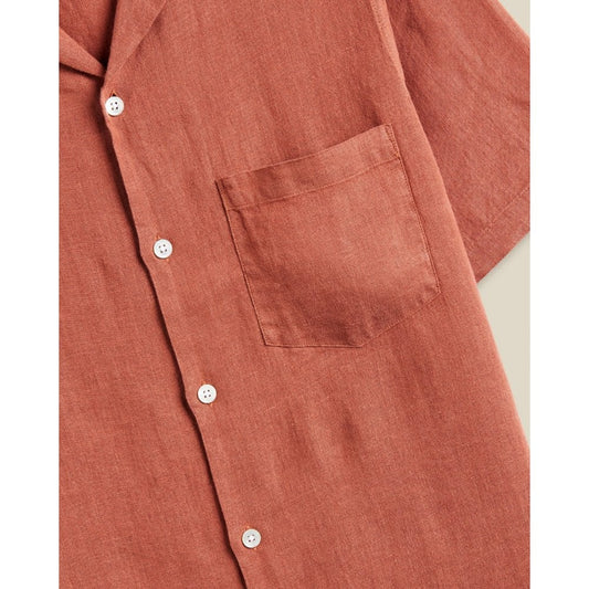 Linen Camp Collar Shirt - Terracotta