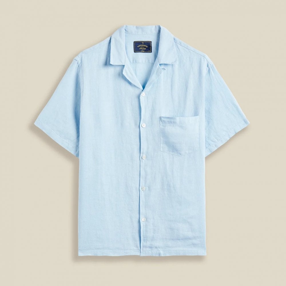 Linen Camp Collar Shirt - Sky