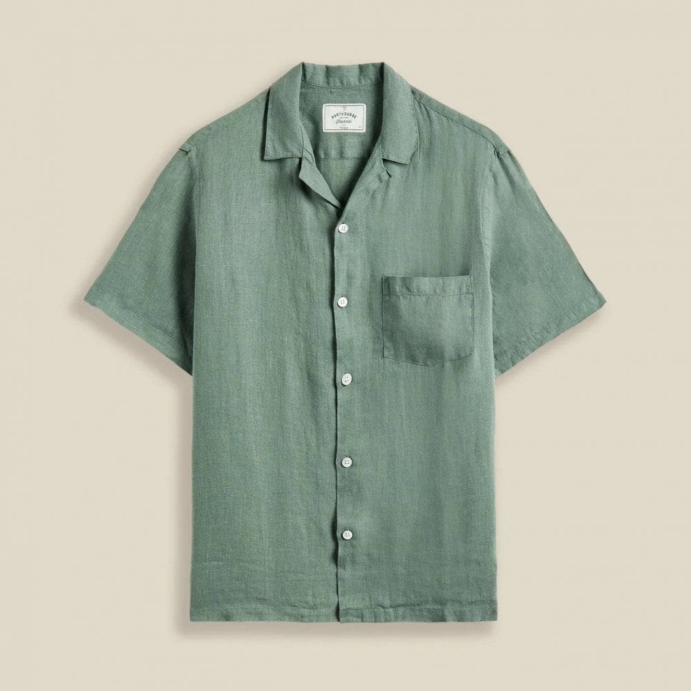 Linen Camp Collar Shirt - Dry Green