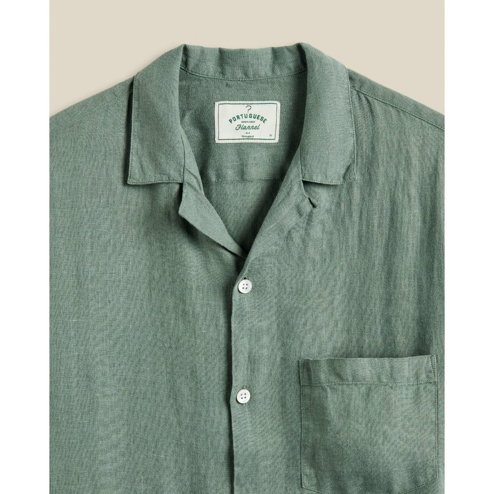 Linen Camp Collar Shirt - Dry Green