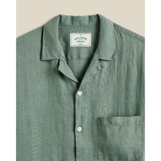 Linen Camp Collar Shirt - Dry Green