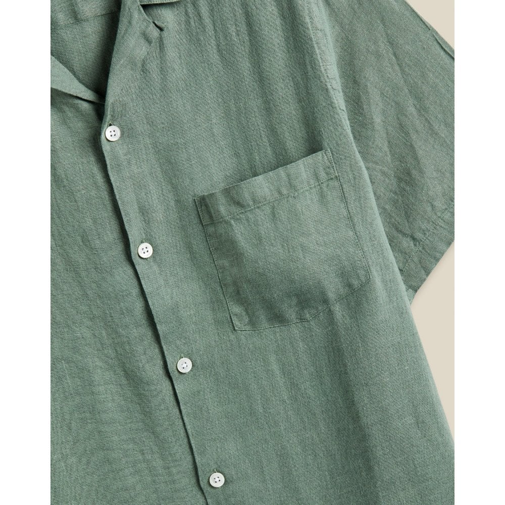 Linen Camp Collar Shirt - Dry Green