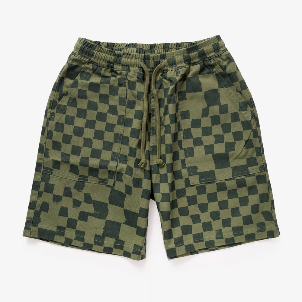 Printed Chef Short - Olive Checker
