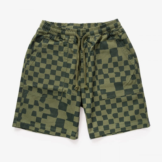Printed Chef Short - Olive Checker
