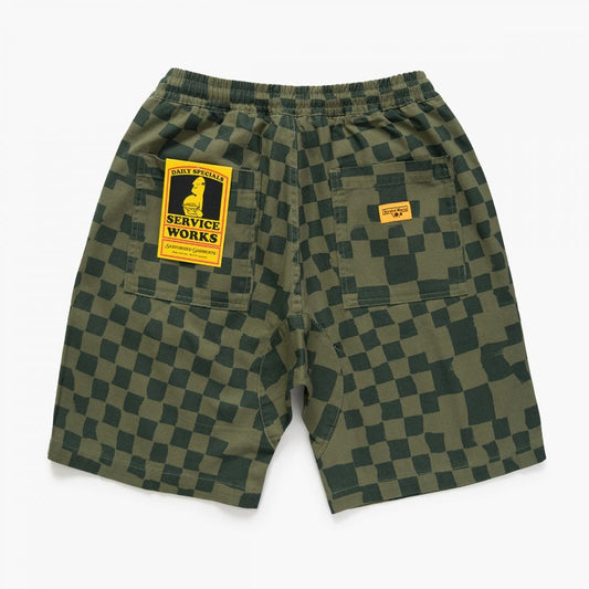 Printed Chef Short - Olive Checker