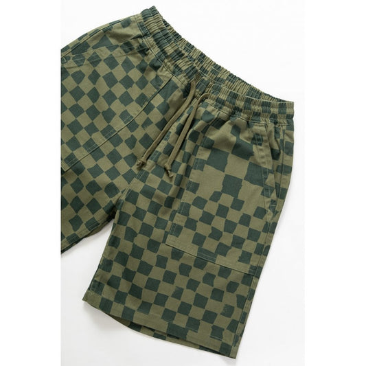 Printed Chef Short - Olive Checker