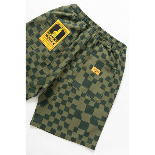 Printed Chef Short - Olive Checker