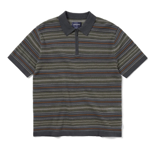 Striped S/S Knit Polo - Grey