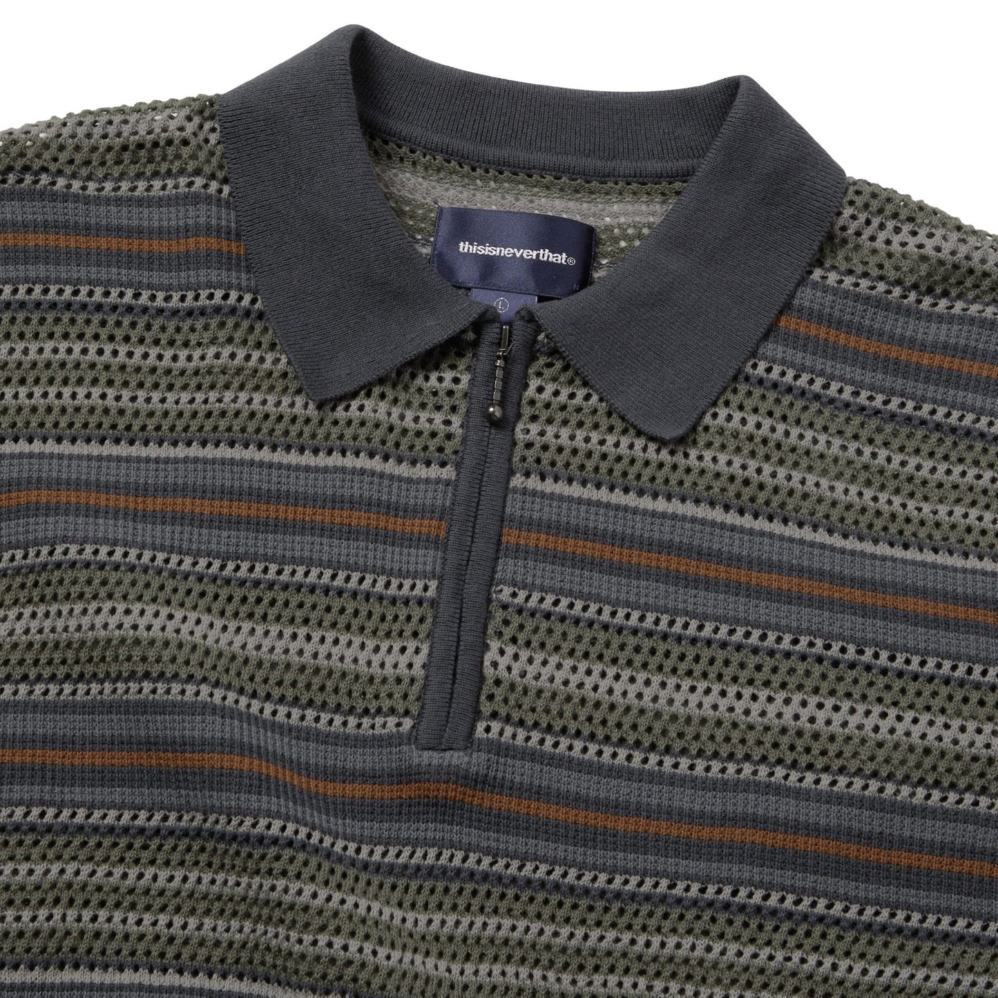 Striped S/S Knit Polo - Grey