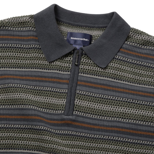 Striped S/S Knit Polo - Grey