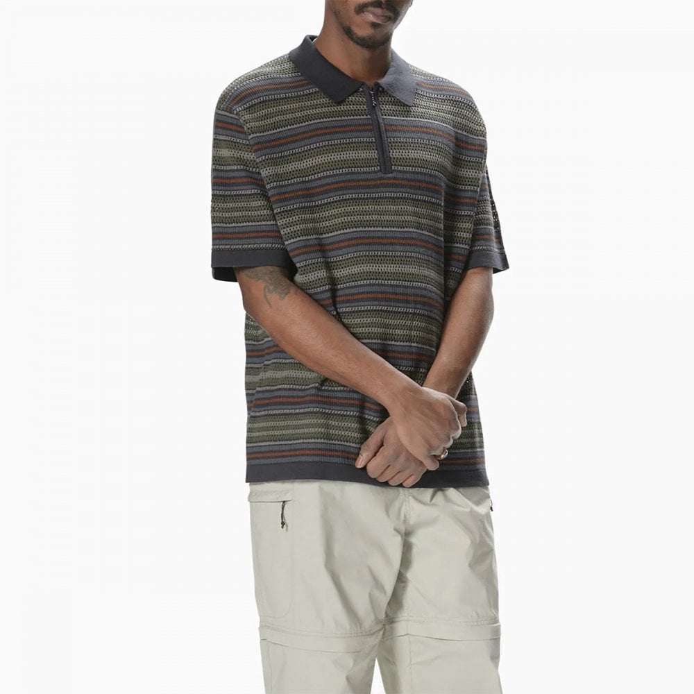 Striped S/S Knit Polo - Grey