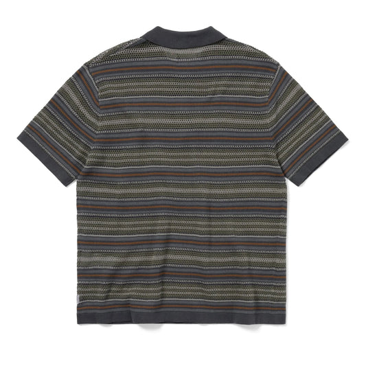 Striped S/S Knit Polo - Grey