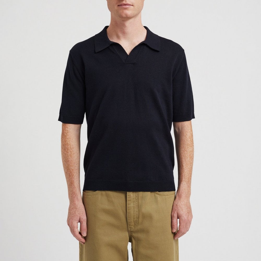 Leif Cotton Linen Polo - Dark Navy